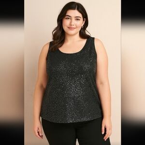 ISAAC MIZRAHI LIVE Women's Sequin Front Jersey Knit Sleeveless Top